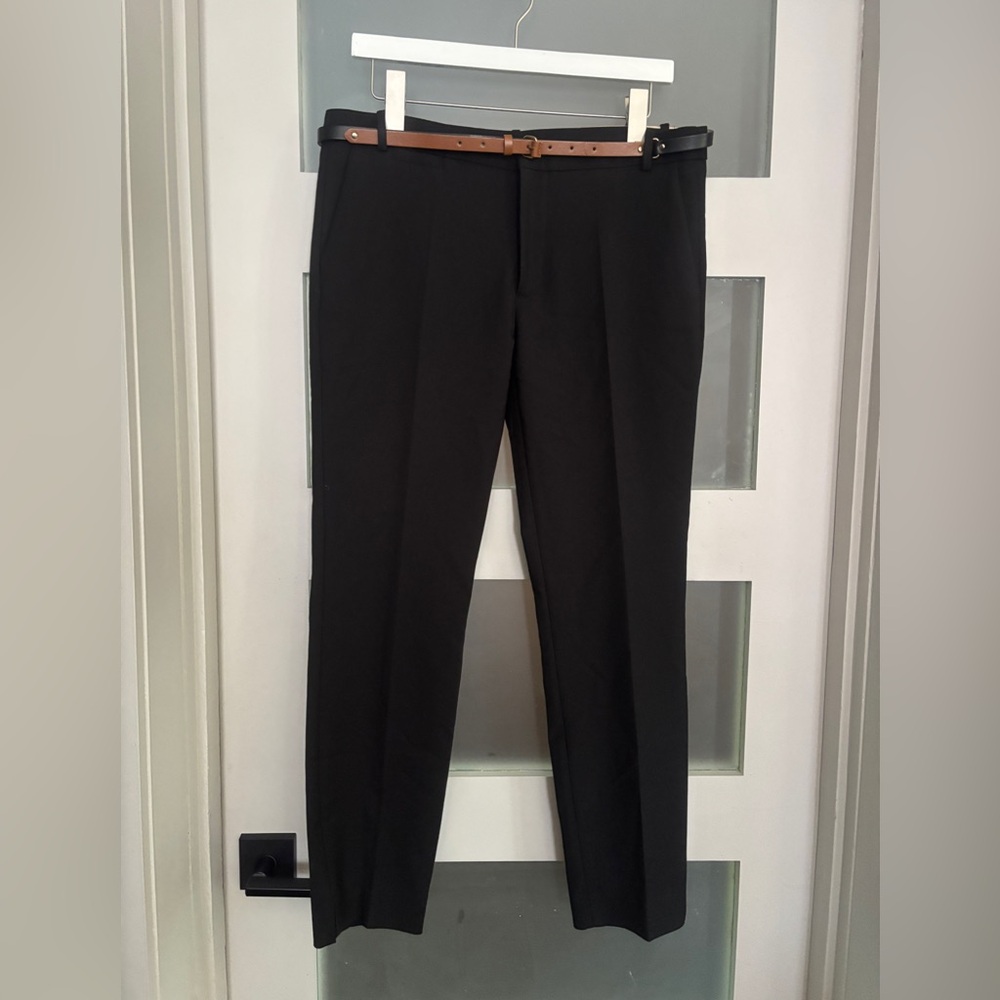 Zara Black Pants with Brown/black skinny Belt
